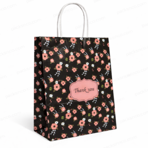 black floral kraft 'thank you' bag